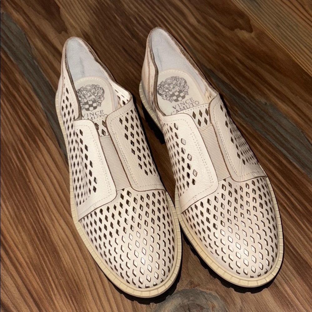 Vince Camuto Cream Perforated Flats for Everyday Style